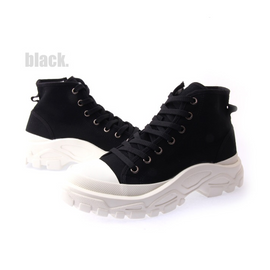 [GIRLS GOOB] Runner High Men's Lace Up Boots with Side Zipper Casual Sneakers, Synthetic leather + Canvas, 5cm Heel - Made in KOREA